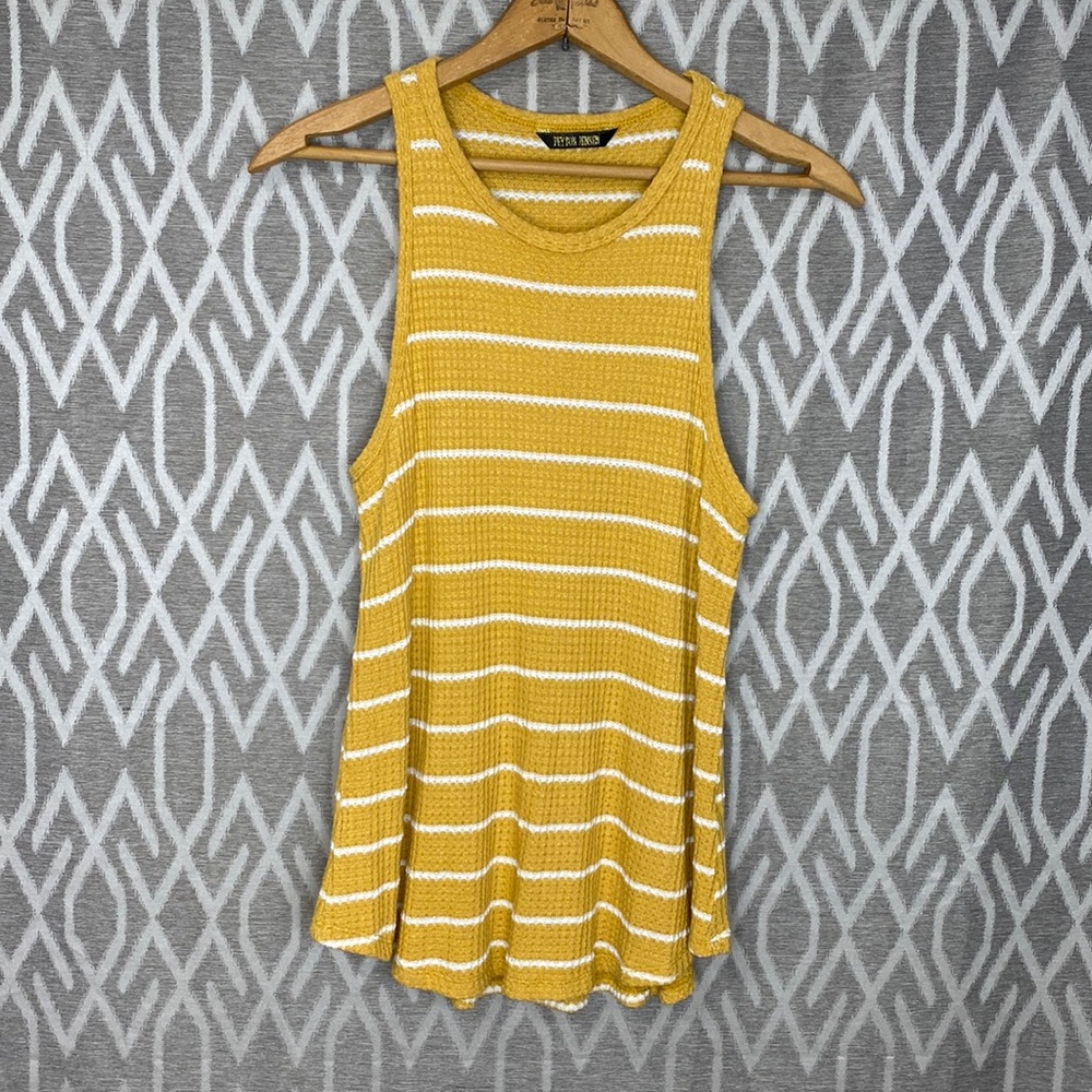 Peyton Jensen Striped Yellow & Cream Tank Top in Waffle Knit Size: Medium